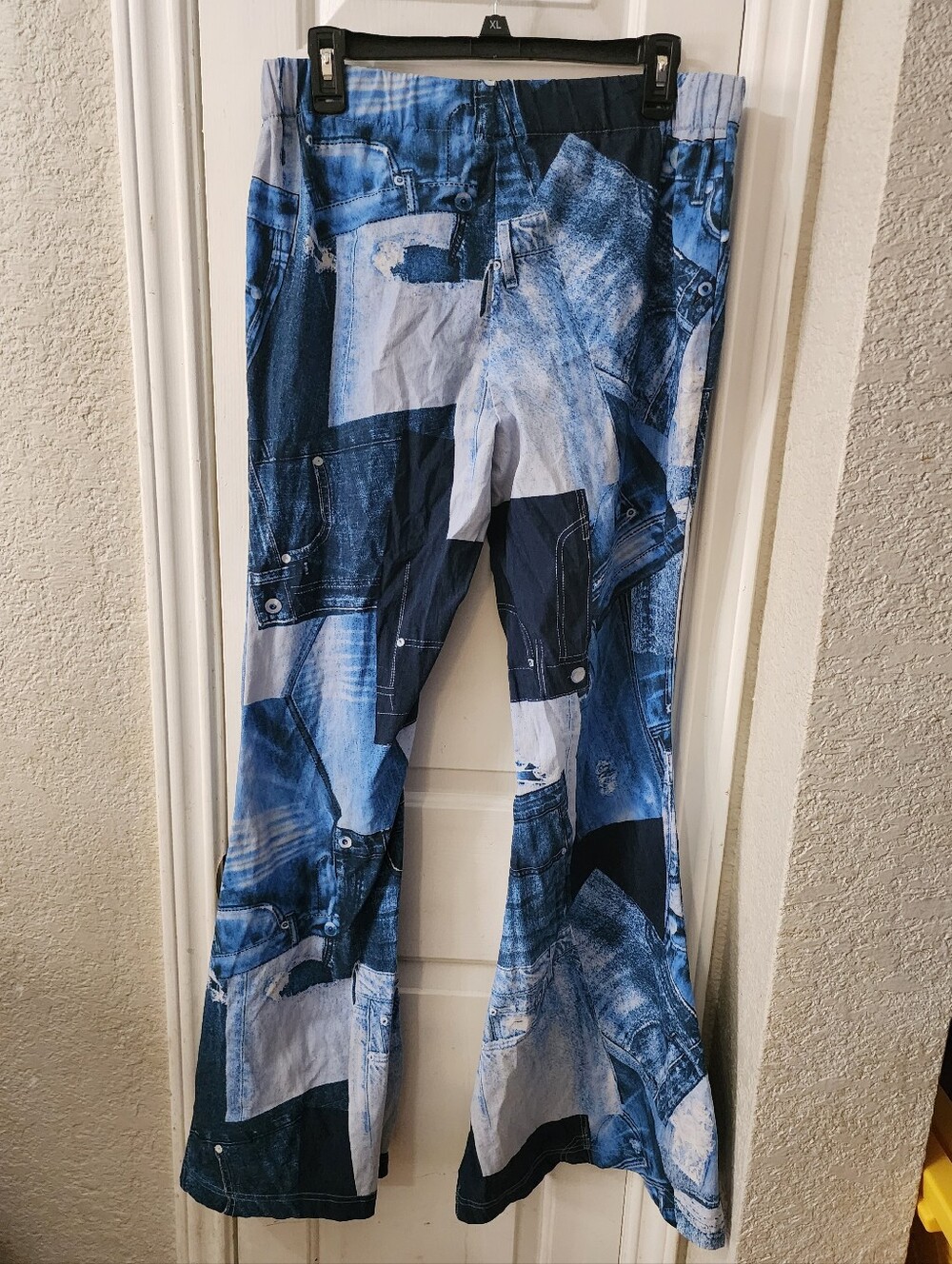 Womens' s Blue Patchwork Print Flared Pants